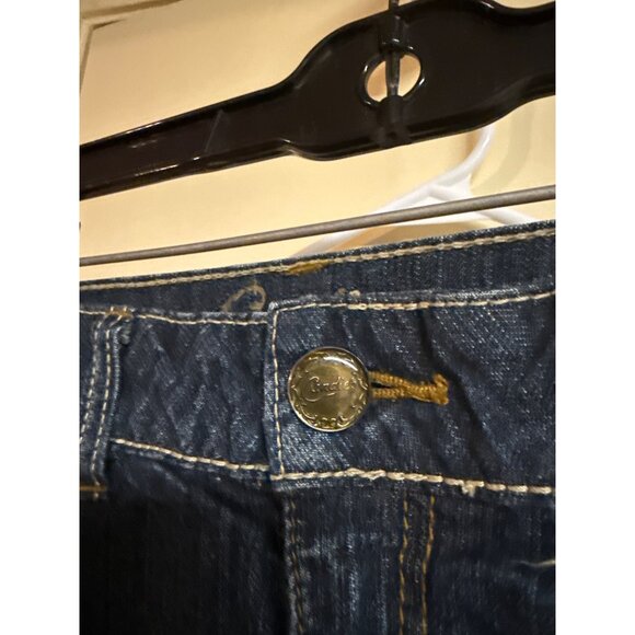 Y2K Candie’s Womens Distressed Denim Skirt With Embroidery Pockets & Raw Hem Siz - Picture 4 of 7